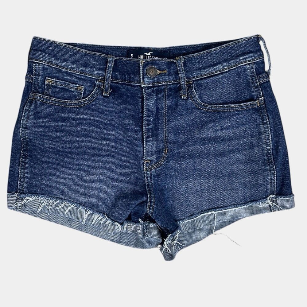 Hollister High Rise Denim Shorts Women Size 5 W27 Cuffed Raw Hem